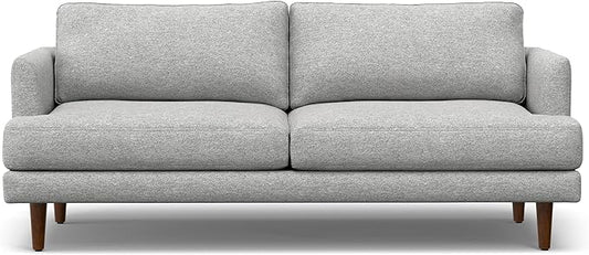 SIMPLIHOME Livingston 76-inch Wide Sofa in Mist Grey Woven-Blend Fabric, Handcrafted Loveseat Couch for Living Room or Family Room, Mid-Century Modern Style, Solid Wood Frame