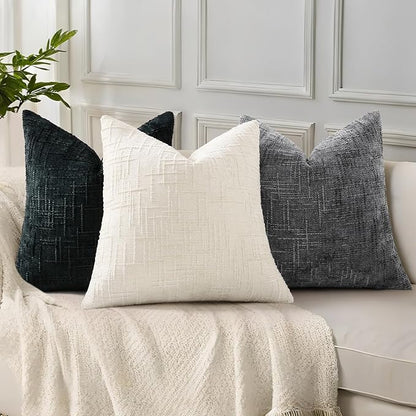 decorUhome Black Chenille Throw Pillow Covers 24x24 Set of 2 Thick Textured Slubby Couch Pillow Covers Farmhouse Accent Modern Neutral Decorative Pillow Cases for Bed Sofa Living Room