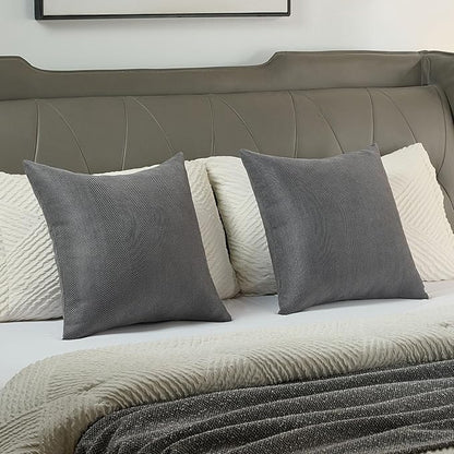 FUTEI Dark Grey Chenille Throw Pillow Covers 18x18 Inch Set of 2,Soft Wide Chevron Textured Cushion Case,Farmhouse Home Decor for Couch Bed Living Room