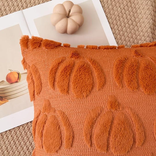 Kevin Textile Fall Pillow Covers 12x20 Inch Set of 2 Soft Pumpkins Decorative Lumbar Throw Cushions Plush Autumn Faux Fur Harvest Gift for Couch Sofa Chair Bedroom Home Decor, Brown