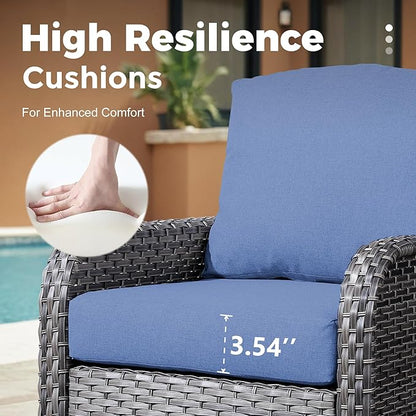 4 Pieces Wicker Patio Furniture - All-Weather PE Wicker Outdoor Conversation Bistro Set Loveseat Chairs with Table,Outdoor Rattan Sofa Chair High Back Deep Seating,Blue
