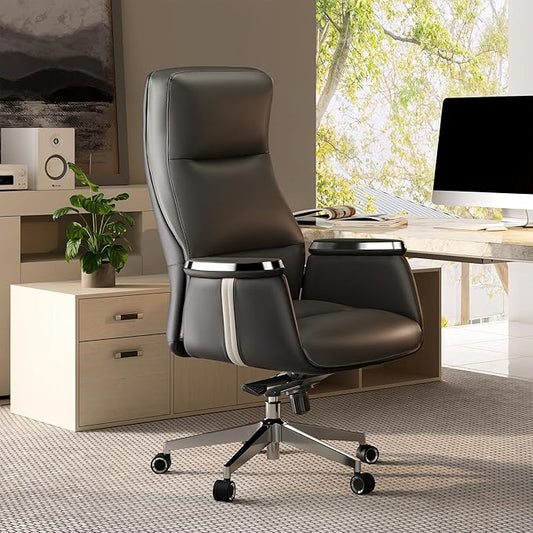 EUREKA ERGONOMIC Royal II Executive Office Chair High Back, Big and Tall with Extra Wide Seat, Silicone Leather Desk Chair Computer Chair, Modern Office Chair Home Office Desk Chairs-Gray