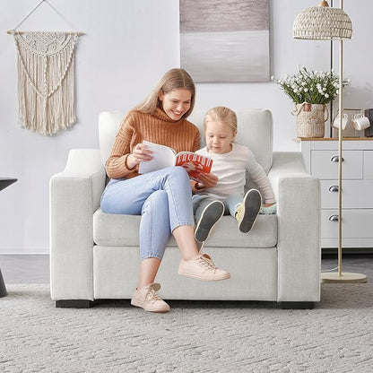 ELUCHANG 47" W Oversized Accent Chair Set of 2, Linen Fabric Modern Armchair, Washable Covers, Comfy Upholstered Large Chair Armchair Sofa Chair Reading Chair for Living Room Bedroom Office, Ivory