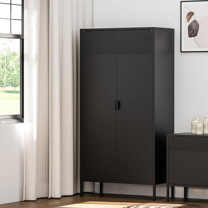 71 inches Black Metal Storage Cabinet with Doors and Shelves, 5 Tier Pantry Cabinet, Metal Cabinet for Home, Office, Dining, Laundry, Living, Bathroom and Utility Use