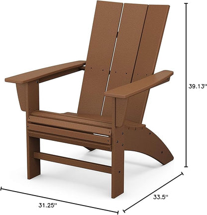 POLYWOOD Modern Curveback Adirondack Chair, HDPE Outdoor Patio Furniture, Fade-Proof Pool Deck Garden Fire Pit Seating, Teak Brown