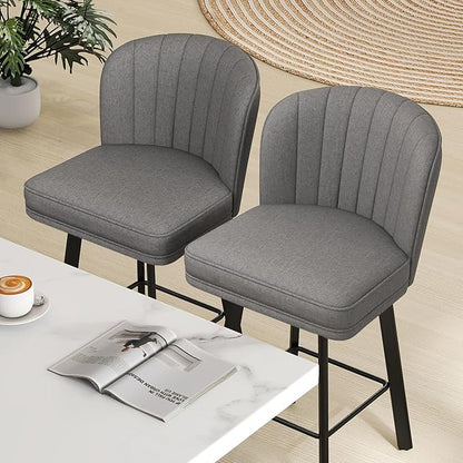 Swivel Counter Height Bar Stools Set of 2, 30'' Modern Barstools with Backs and Metal Legs, Upholstered Bar Chairs,Mid-Gray,Fabric Stools for Kitchen Island Chairs