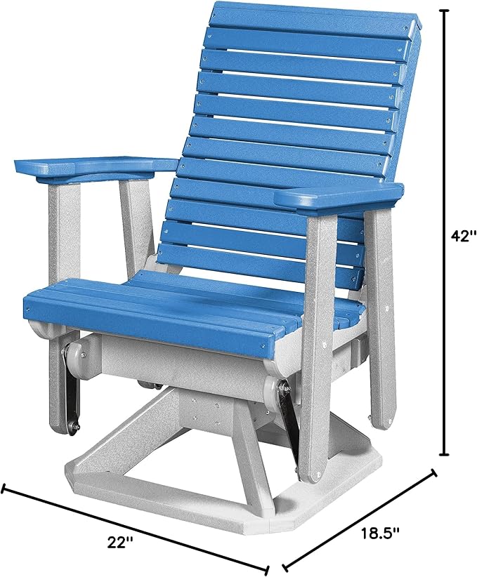 DutchCrafters Modern Horizontal Slat High Back Poly Glider Chair Outdoor Patio Furniture (White & Blue)