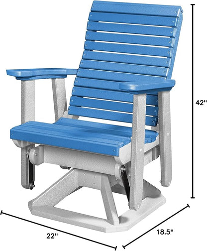 DutchCrafters Modern Horizontal Slat High Back Poly Glider Chair Outdoor Patio Furniture (White & Blue)