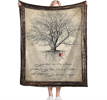 Christian Tree of Life Throw Blanket - Soft, Warm & Cozy Fleece for Women & Men - 80"x60"