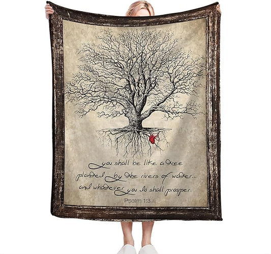 Christian Bible Tree of Life Throw Blanket - Religious Gifts and Decor for Women Men Adults - Soft Warm Cozy Fleece for Couch Sofa Bed 50"x40"