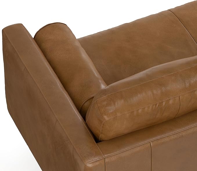 SIMPLIHOME Morrison Left Sectional Sofa in Full-Grain Genuine Leather, Caramel Brown, 102-inches Wide, L-Shaped Leather Couch with Left Chaise for The Living Room and Family Room
