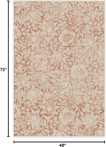 RUGGABLE x Morris & Co Washable Area Rug – Mallow Rust Red 4x6, Stain-Resistant, Non-Slip – Medium Machine Washable Rugs for Living Room, Bedroom, Hallway, Entryway & Office–with Cushioned Pad