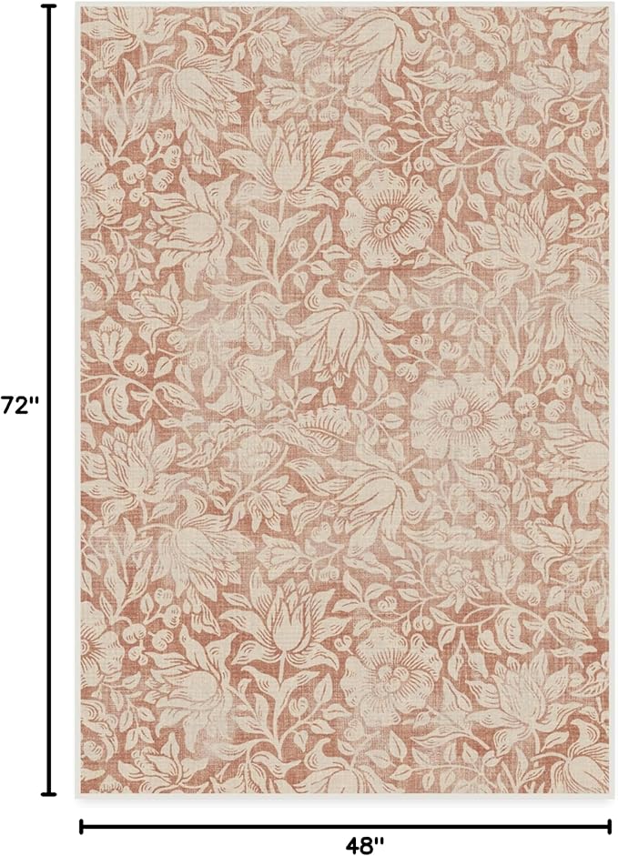 RUGGABLE x Morris & Co Washable Area Rug – Mallow Rust Red 4x6, Stain-Resistant, Non-Slip – Medium Machine Washable Rugs for Living Room, Bedroom, Hallway, Entryway & Office–with Standard Pad