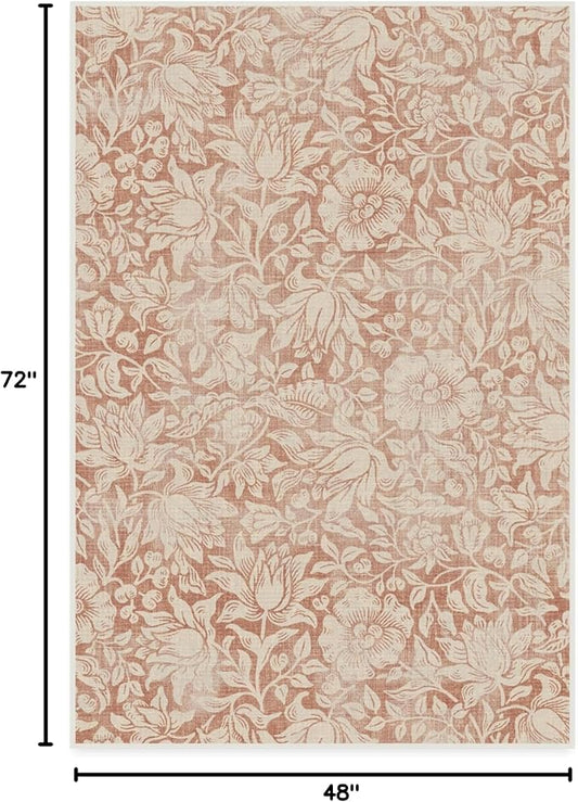 RUGGABLE x Morris & Co Washable Area Rug – Mallow Rust Red 4x6, Stain-Resistant, Non-Slip – Medium Machine Washable Rugs for Living Room, Bedroom, Hallway, Entryway & Office–with Standard Pad