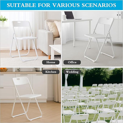 20 Pack White Plastic Folding Chairs, Indoor Outdoor Portable Stackable Commercial Seats with Steel Frame for Home Office Wedding Party Events Kitchen Dining, 350lb Capacity
