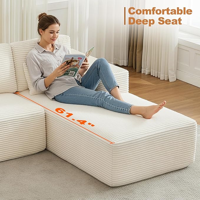 106" Cloud Modular Sectional Sofa Couch with L-Shape Chaise,Modern Boneless Sectional Couch with Deep Seat,Upholstered Couches for Living Room Bedroom,No Assembly Required,Beige