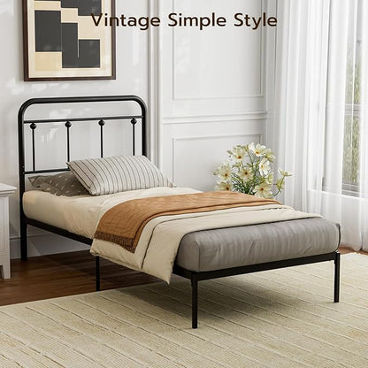 Black Metal Twin Size Headboard, Farmhouse and Vintage Style Dorm Headboards Only, Adjustable Height, Spindle Detail and Elegant Curves Design