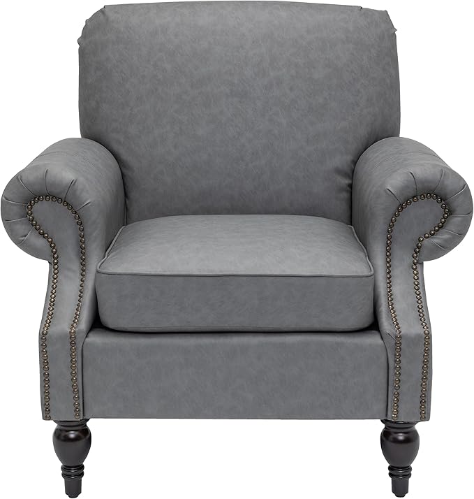 Accent Chair,22.4" Seat Depth Armchair with Roll Arms,36.6W*34.3D*34.6H Living Room Chair,Wood Legs,Set of 2,Faux Leather in Gray