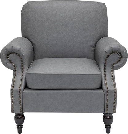 Accent Chair,22.4" Seat Depth Armchair with Roll Arms,36.6W*34.3D*34.6H Living Room Chair,Wood Legs,Set of 2,Faux Leather in Gray