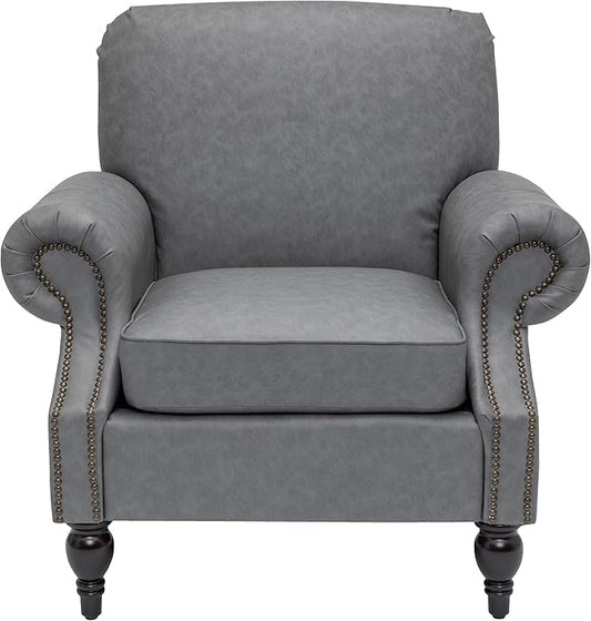 Accent Chair,22.4" Seat Depth Armchair with Roll Arms,36.6W*34.3D*34.6H Living Room Chair,Wood Legs,Set of 2,Faux Leather in Gray