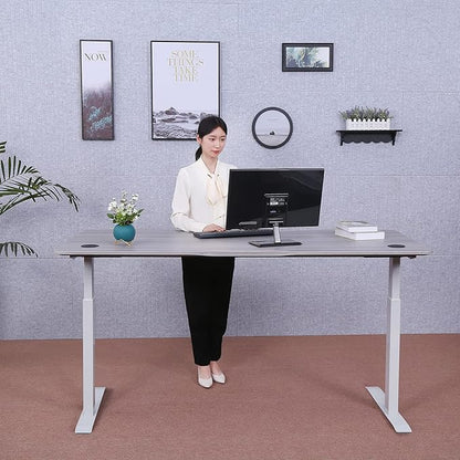 ApexDesk Elite Pro Series 71" x 33" Electric Height Adjustable Stand up Desk, Sit Stand Home Office Desk, Computer Desk - Curved Grey Top/White Frame