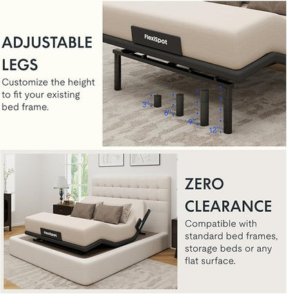 FLEXISPOT Adjustable Bed Frame Base Twin XL+12-inch Certipur-US Hybrid Mattress with Individual Pocket Spring, Quick Assembly, Massage, Zero Clearance, Whisper Quiet Durable Motor, Zero Gravity