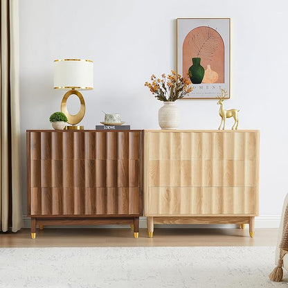 Fluted 3 Drawer Dresser, 31.5" Wide Modern Storage Chest of Drawers, Wood Drawer Organizer for Bedroom, Living Room, Hallway