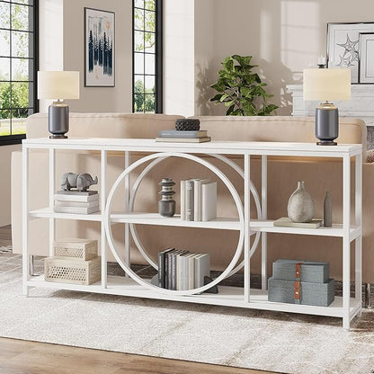 Tribesigns 70.9 inch Sofa Console Table, Modern Extra Long Entryway Tables with 3 Tier Storage Shelves Metal Frame for Foyer Hallway Living Room Behind Couch, Pure White