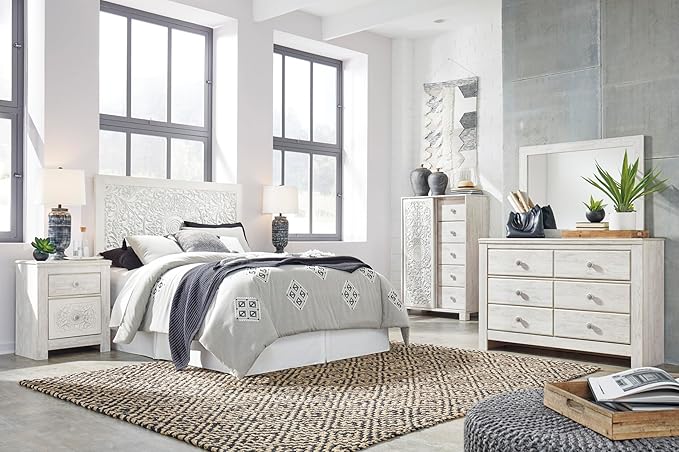 Signature Design by Ashley Paxberry Boho 6 Drawer Dresser, Smooth-gliding Faux Laminate Lined Drawers, Wood, 61.26" W x 15.83" D x 40" H, Whitewash