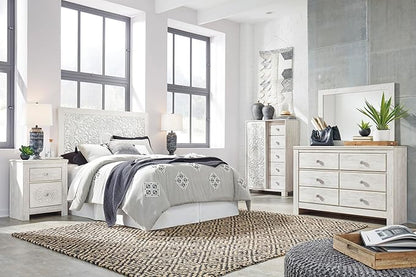 Signature Design by Ashley Paxberry Boho 6 Drawer Dresser, Smooth-gliding Faux Laminate Lined Drawers, Wood, 61.26" W x 15.83" D x 40" H, Whitewash