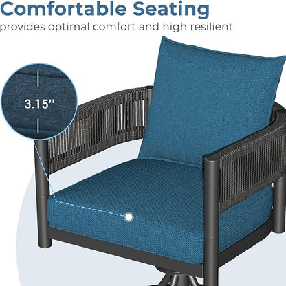 Grand patio 5-Piece Outdoor Dining Set for 4 with 1 Rectangle Expandable Table for 4-6 Person, Metal Woven Wicker Swivel Patio Chairs with Thickened Cushions for Yard, Poolside (Brown)