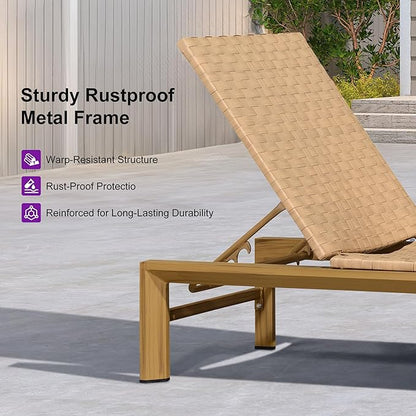 PURPLE LEAF Patio Chaise Lounge Rattan Chair Set of 2 Outdoor Pool Adjustable Recliner Wicker Chairs for Outside Woven Furniture Tanning Poolside Lounger Sand Brown