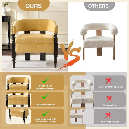 LOULENS Barrel Accent Chair, Vintage Chenille Upholstered Lounge Chair with Solid Wood Legs, Comfy Leisure Side Armchair for Living Room, Bedroom, Reading Nook, Corner, Yellow