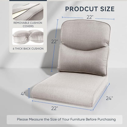 8-Piece Outdoor Patio Cushion Set - Fade & Water Resistant with Removable Olefin Cover, 22x24x4 Inch Memory Foam Cushions for Wicker Sectional Sofa – Beige/Crescent