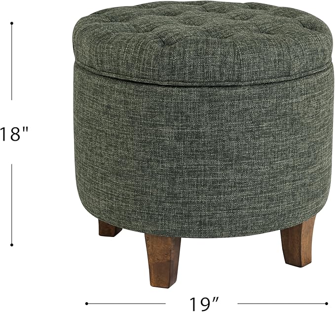 Homepop Home Decor | Upholstered Round Tufted Foot Rest Ottoman | Ottoman with Storage for Living Room & Bedroom | Decorative Home Furniture, Green Clover Fabric