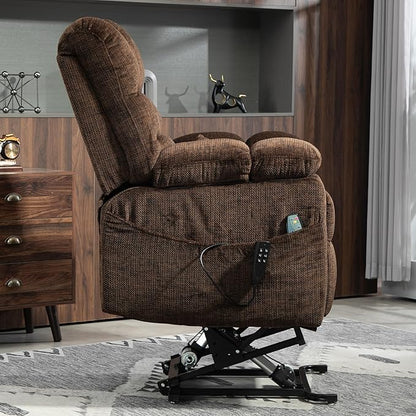 3-Motor Lift Chair with Adjustable Seat Height Zero Gravity Lay Flat Recliner with Heat Massage, Big Man Lift Recliners 400 lbs for Elderly Storage Cup Holders, Tall Man Recliner