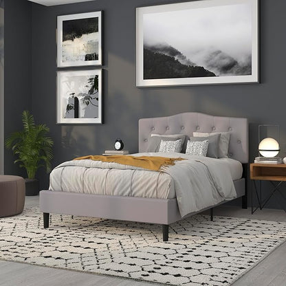 BizChair Arched Button Tufted Full Size Headboard in Light Gray Fabric