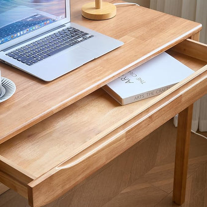 40"x24" Solid Wood Desk with Drawers,Wood Writing Desk for Small Spaces, Home Office Desks for Work, Gaming Study PC Desk for Bedroom, Student Computer Desks(Natural Wood Color, 40 inch)