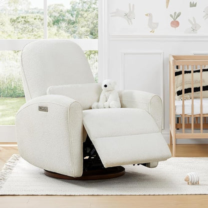 Watson & Whitely Power Recliner Chairs, Swivel Nursery Recliner Glider with Pillow Lumbar Support & Solid Wood Base for Living Room, Cream