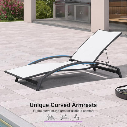 PURPLE LEAF Patio Chaise Lounge Chair Set of 2 Outdoor Lounge Chair with Arm All Weather Adjustable Lounger for Beach Pool Lawn Garden Recliner White
