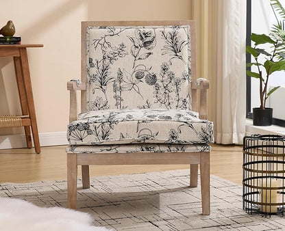 chairus Farmhouse Linen Accent Chair for Living Room, Upholstered Reading Chair with Solid Wood Frame Lounge Arm Chair with High Back for Bedroom, Reception Room, Waiting Room, Floral Pattern