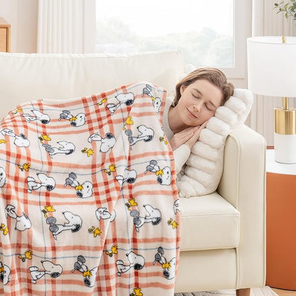 Berkshire Blanket Peanuts VelvetLoft Cute Character Snoopy Plush Throw Blanket,Peanuts Snoopy and Woodstock Wood Holiday Plaid,Throw 55 in x 70 in (Official Peanuts® Product)