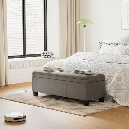 JUMMICO 47 Inches Storage Ottoman with Legs, End of Bed Storage Bench, Foot Rest for Couch, for Living Room, Bedroom, Entryway, 17.3" D x 47.2" W x 18.5" H, Easy Assembly (Light Gray)