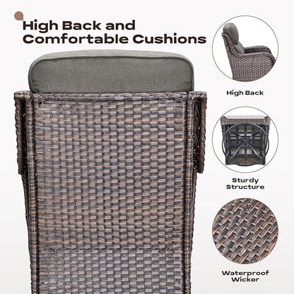 Rilyson Wicker Outdoor Patio Furniture Set - 5 Piece Patio Conversation Sets with Swivel Rocker Chairs, Ottomans and Side Table, 6 inch Cushions, Waterproof Wicker, for Porch Deck Brown/Grey