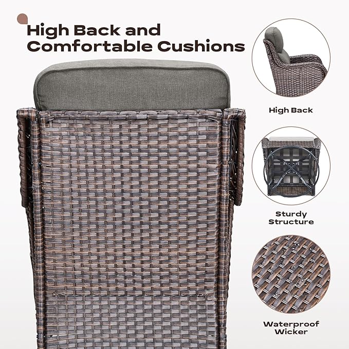 Rilyson Wicker Outdoor Patio Furniture Set - 7 Piece Patio Conversation Sets with Swivel Rocker Chairs, Ottomans and Sofa, 6 inch Cushions, Waterproof Wicker, for Porch Deck Brown/Grey