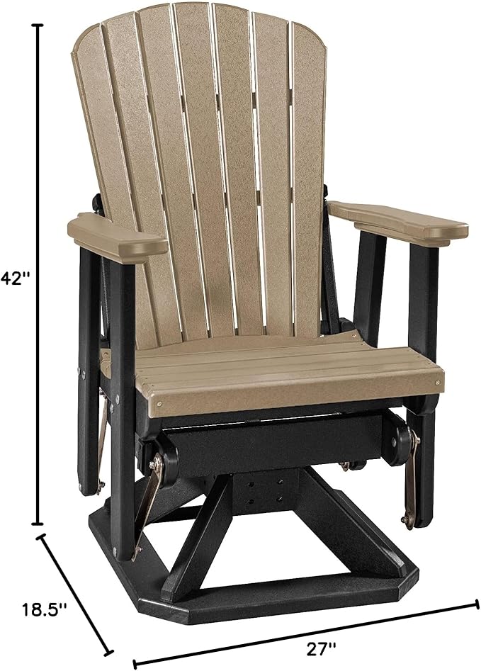 DutchCrafters Slat Fan Back Poly Adirondack Swivel Glider Outdoor Patio Chair (Black & Weatherwood)