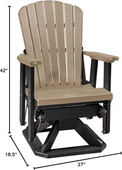 DutchCrafters Slat Fan Back Poly Adirondack Swivel Glider Outdoor Patio Chair (Black & Weatherwood)