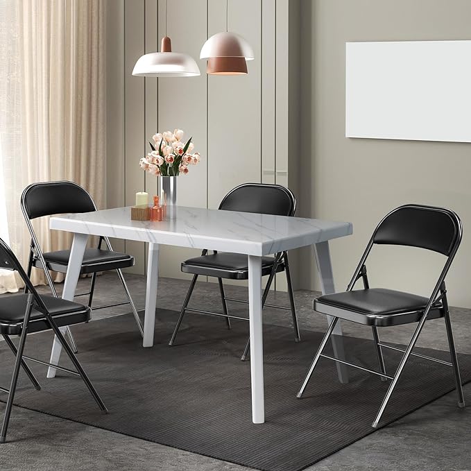 VINGLI 10 Pack Folding Chairs with Padded Seats, Metal Frame with Pu Leather Seat & Back, Capacity 350 lbs, Black