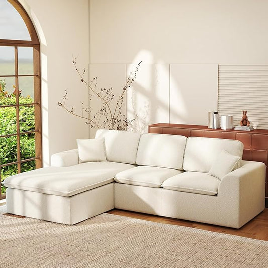109.4" Cloud Couch with L-Shape Chaise, Boneless Sectional Couch for Living Room and Bedroom, Modern Modular Sofa with Deep Seat, No Assembly Required (Ivory White)