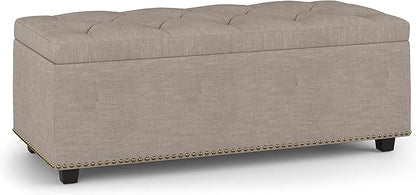 SIMPLIHOME Hamilton 44 inch Wide Traditional Rectangle Lift Top Rectangular Storage Ottoman in Natural Linen Look Fabric, Assembled, For the Living Room, Entryway and Family Room
